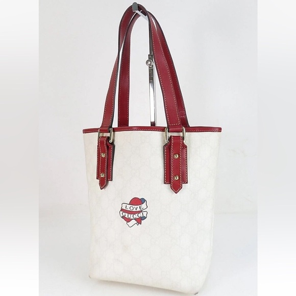 Gucci Cream and Red Love Tote - Picture 2 of 14